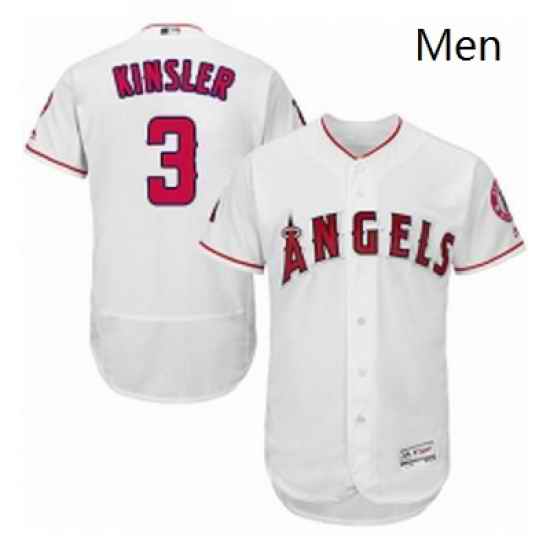 Mens Majestic Los Angeles Angels of Anaheim 3 Ian Kinsler White Home Flex Base Collection 2018 World Series Jersey